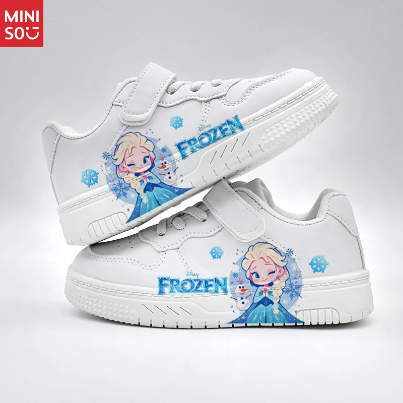 Chaussures d'école Disney Frozen Elsa pour filles, baskets mignonnes en Velcro avec semelle souple pour enfants