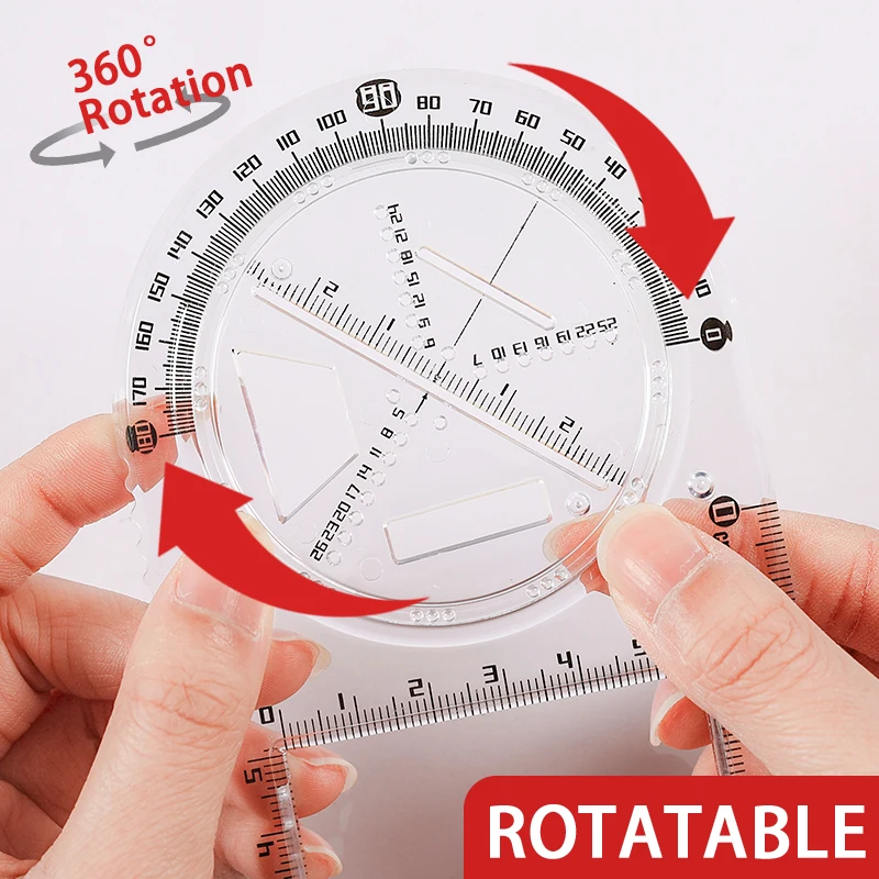 Multifunctional Geometric Function Ruler Set Mathematics Drawing Template Measuring Tool for Student School Office Supplies