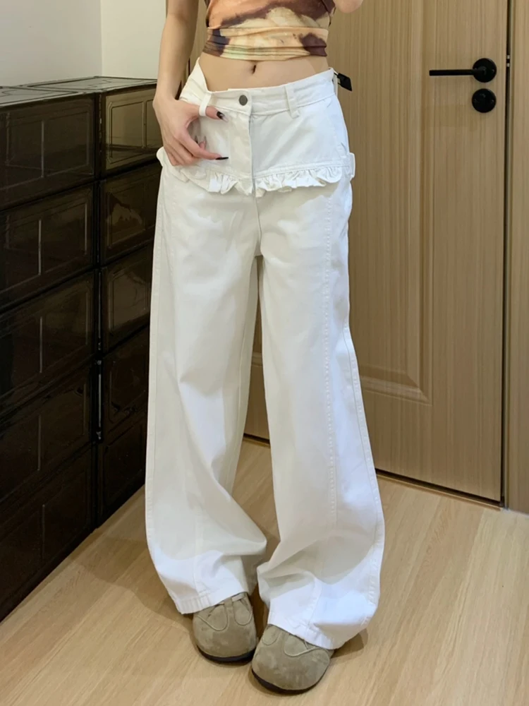 

American High Street Spicy Girl Tailored Ruffle Denim Pants Women Summer Loose Lazy Loose Casual Floor-Length Trousers