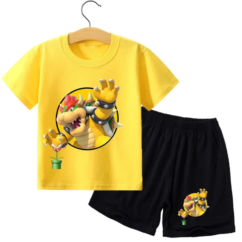 سوبر ماريوس الاطفال رياضية الزي الطفل تي شيرت السراويل الملابس مجموعة صبي فتاة الصيف الكرتون أنيمي القطن تيز 2 قطعة ملابس الطفل