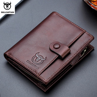 BULLCAPTAIN RFID Men's Wallet Leather Men's Coin Purse Zipper Wallet Card Coin Wallet Holder Credit Card Bag