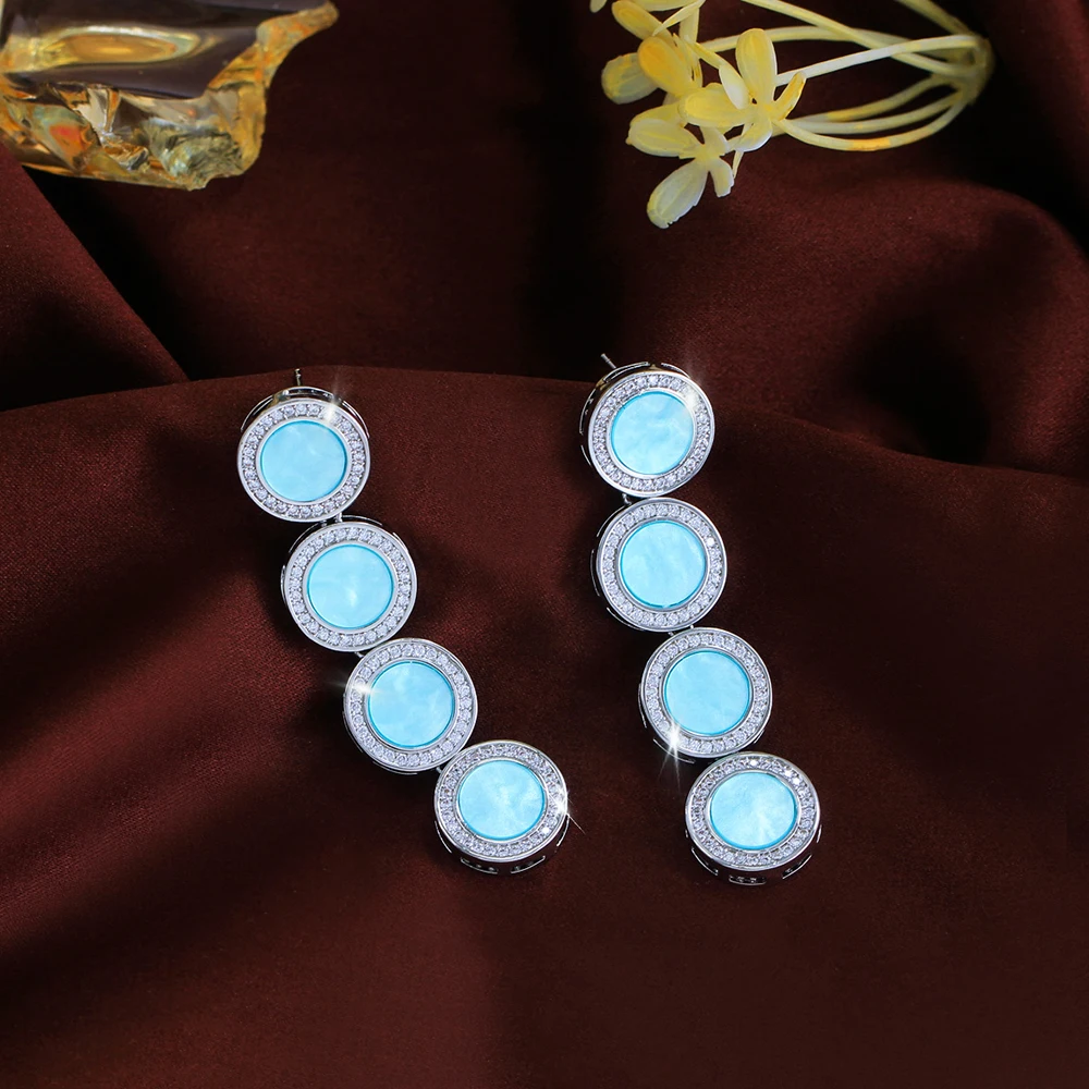 Pare Fashion Unique Wedding Evening Party Big Round Acrylic Zirconia Shiny Earrings for Brides Accessories Jewelry Gift DE046