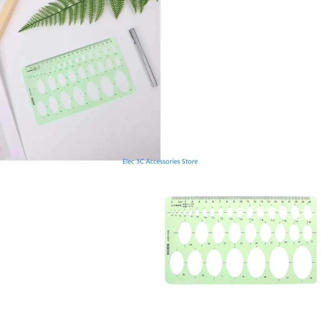 Y51A Green Plastic Oval Geometric Template Ruler Stencil Measuring Tools Students Hot
