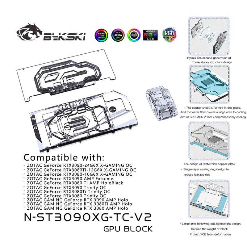 

Bykski GPU Block with Active Backplane Cooler for Zotac RTX 3080 3090 Gaming OC/AMP Extreme/Trinity Holo,N-ST3090XG-TC-V2