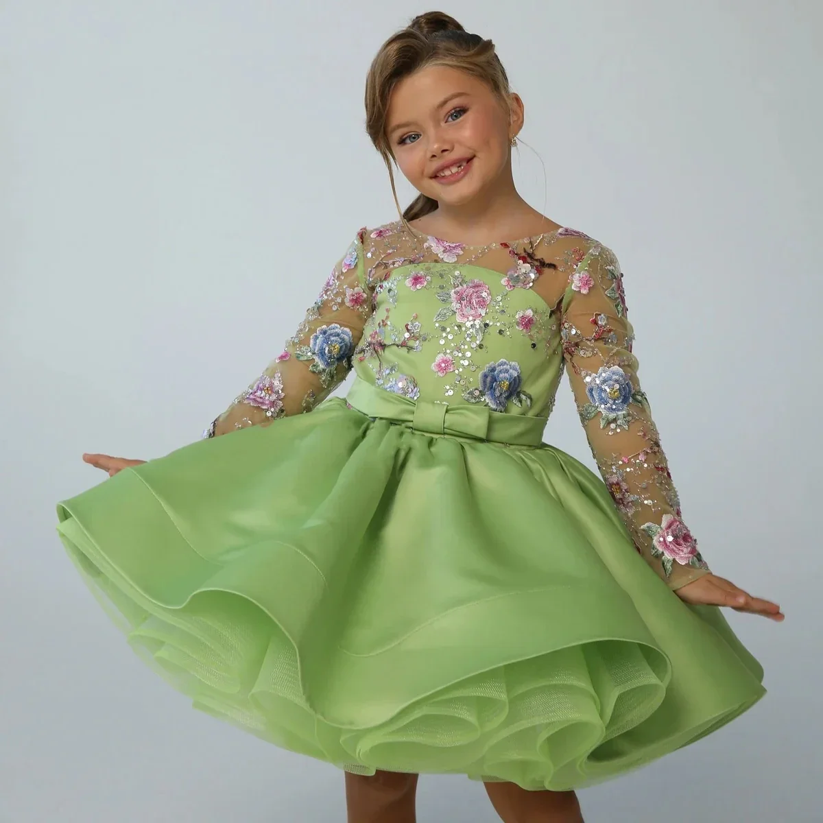 custom-light-luxury-floral-satin-dress-long-sleeve-bow-detail-girls-wedding-guest-gown-women-birthday-party-pageant-dress