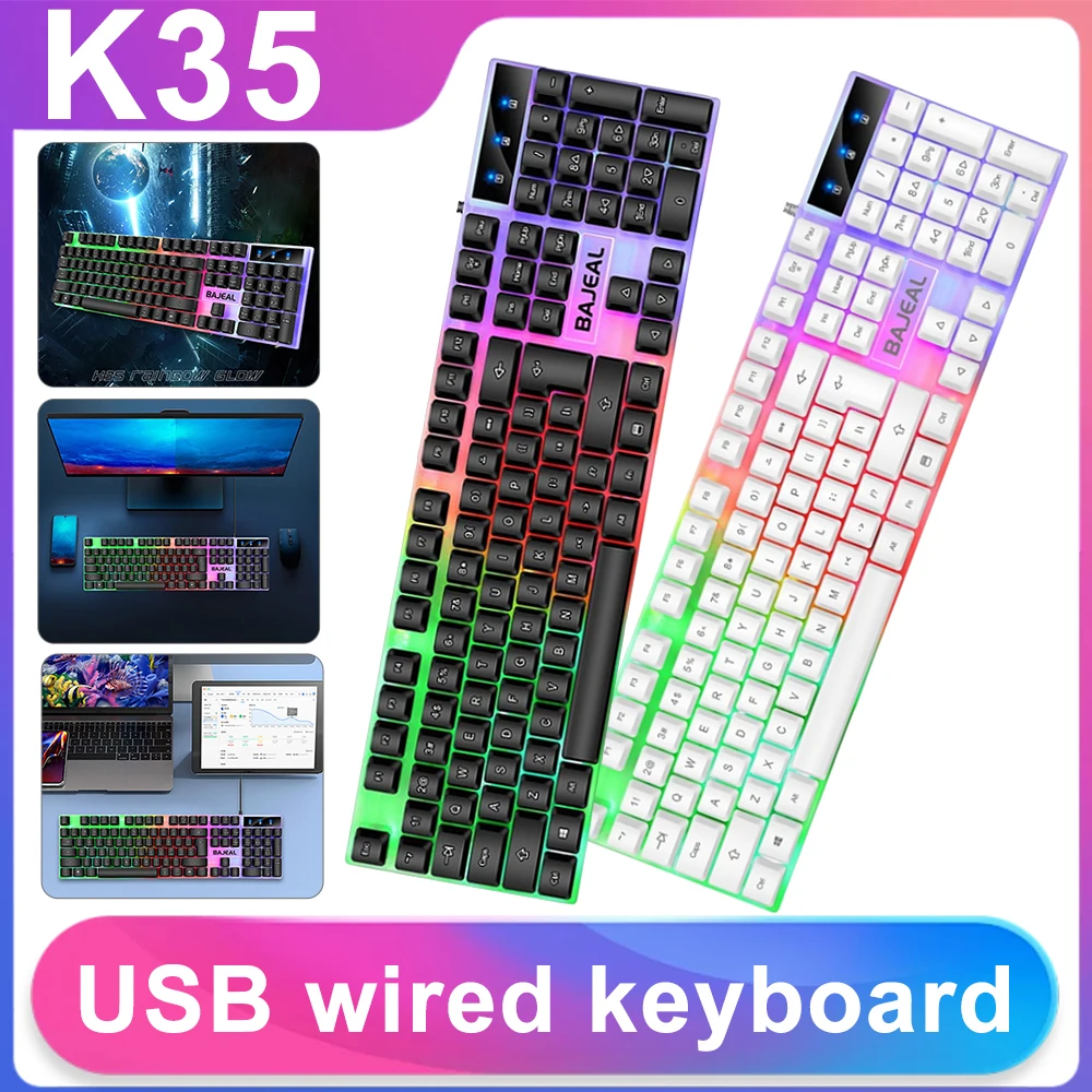 K35 Gamer Keyboard RGB Gaming Mechanical Keyboard with 1.5m Cable PC 98 Keys Computer Keyboard for Computer Laptop for PC Gamer