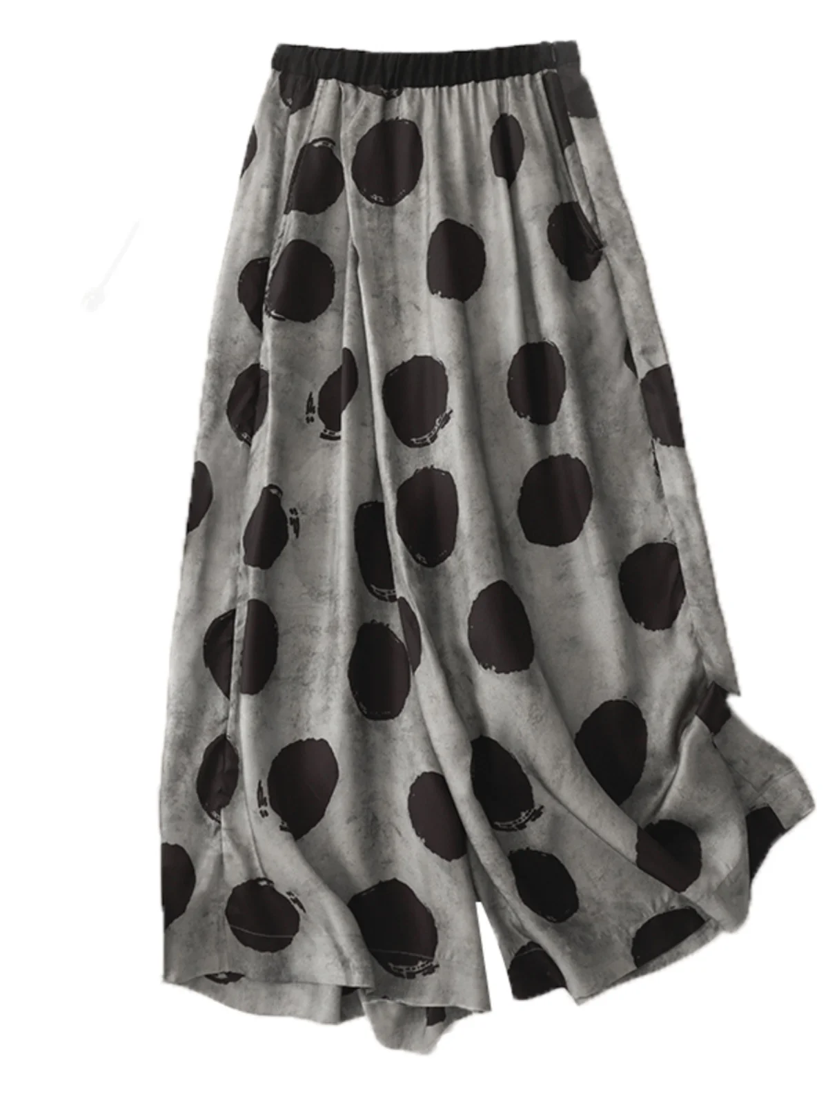 Nieuwe 2025 Zomer Polka Dot Print Drapey Wijde Pijpen Broek Rok Hoge Taille A-lijn Lange H-ape vrouwen Rechte Cut Broek