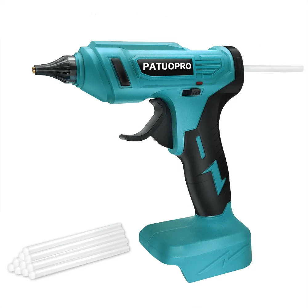 PATUOPRO 80W Wireless Hot Glue Gun With 10pcs Glue Stick Cordless Glue Guns Repair Tools Fit Makita 18V Battery(No Battery)