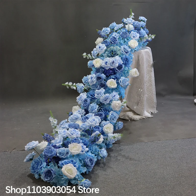 Weiße Rosen-Kunstblumen-Läufer, Hochzeits-Hintergrund-Dekoration, Blumenball-Arrangement, Blumenreihe, Dekorationsartikel für Bankette, Partys und Events – Detail 3