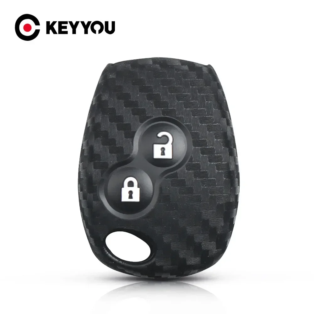 KEYYOU 2 botones de silicona de carbono funda para llave de coche para Renault Duster Clio DACIA 3 Twingo Logan Sandero Modus