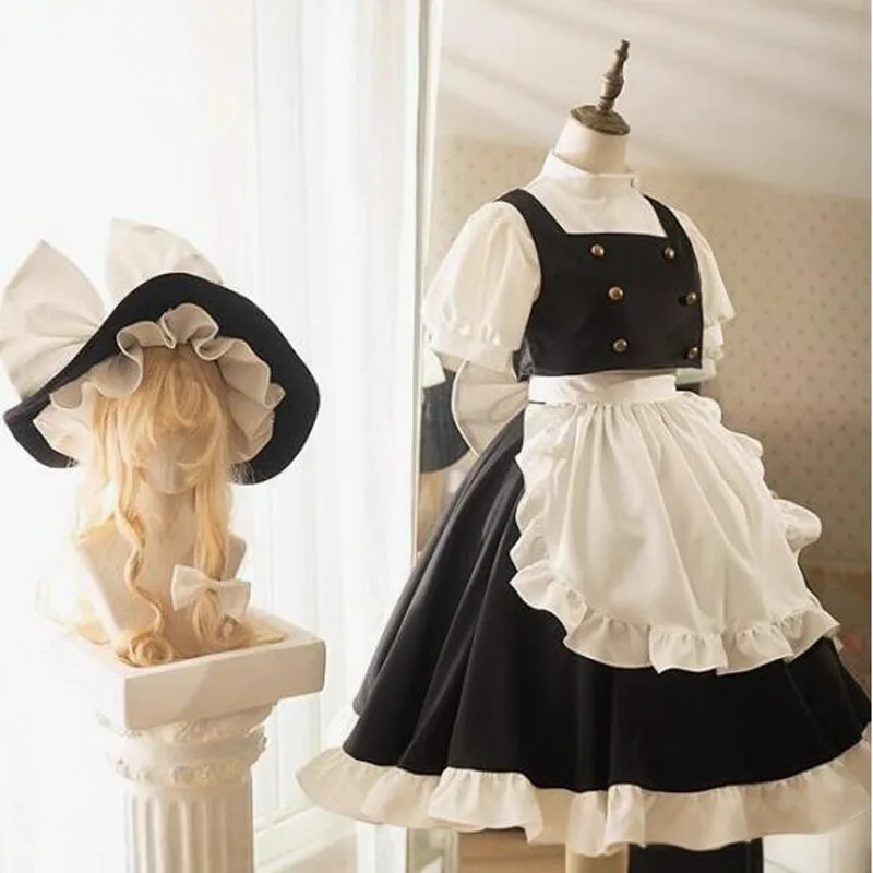 Anime Kirisame Marisa Cosplay Costume Maid Lolita Dress Uniform with Apron Hat Suit for Women Halloween Carnival Party Outfits view 2