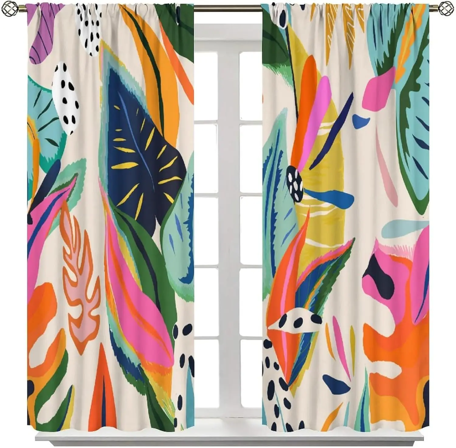 Colorful Flower Curtains,Abstract Bright Flower Blossom Botanical Print Rod Pocket Curtain for Bedroom Living Room Dining Room