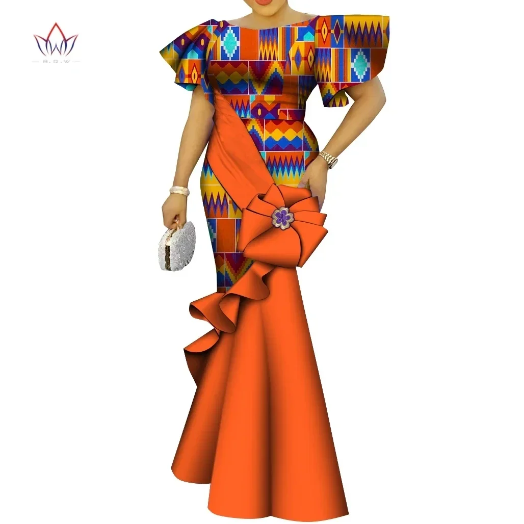 African Women\'s Dress Elegant Ladies Evening Gowns Ankara Long Robes Flower Dresses Vestidos Church Dresses for Women WY9498