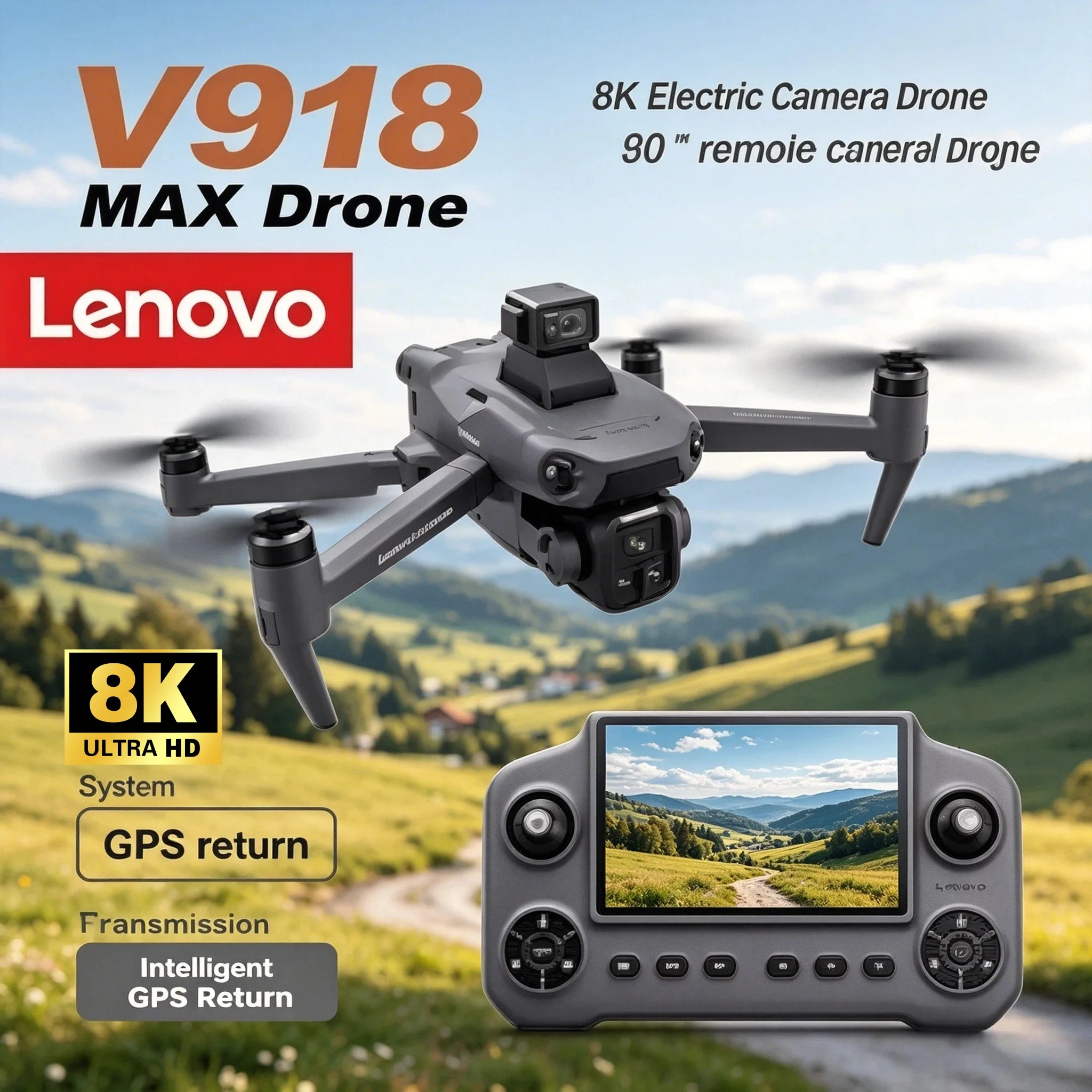 V918 Max 프로페셔널 드론 8K 카메라 GPS 3000M FPV RC 쿼드콥터 LCD 화면 리모컨 레이저 장애물 회피 기능 선물