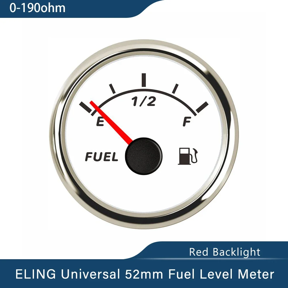 Waterproof 52mm Fuel Level Gauge Meter 0-190ohm 240-33ohm Signal with Red Backlight for Car Boat Yacht Universal 12V 24V