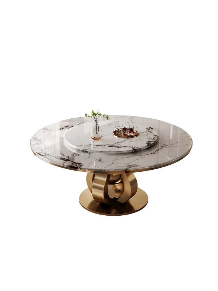 

Marble dining table round table turntable light luxury high-end microcrystalline stone large-sized villa household dining table