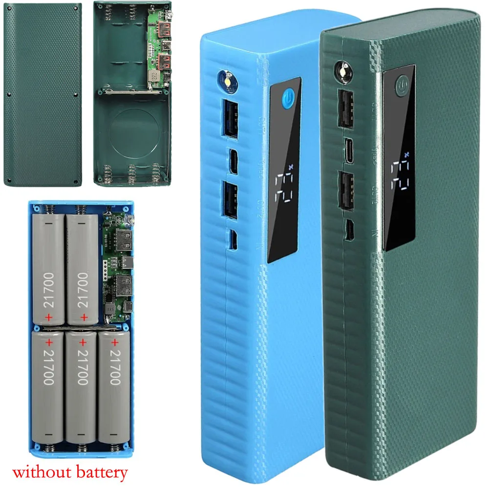 

1pcs Battery Holder Case 5V 2.1A 5 X 21700 Flat Battery Charging Holder Box Power Bank Case USB Port Power Bank Protector Shells