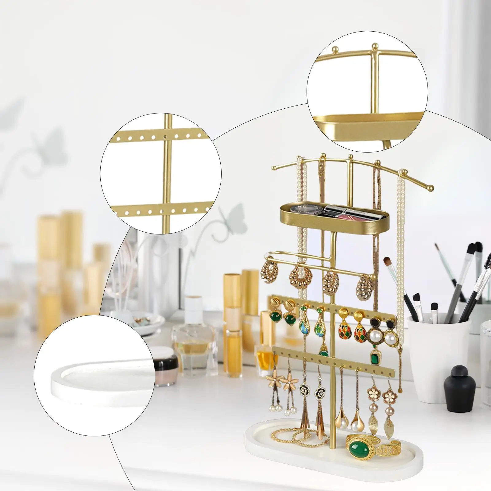 

Органайзер для ювелирных изделий, домашний туалетный столик с основанием для женщин, стеллаж для хранения ожерелий, браслетов, шпильок для ушей, висячие серьги