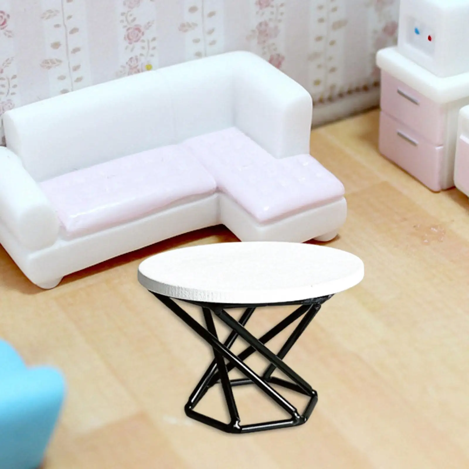 1/12 دمية الأثاث طاولة جانبية ملحق 6.5x4.6 سنتيمتر قوي ل مشهد صغير الديكور قاعدة معدنية نهاية الجدول نموذج مستدير