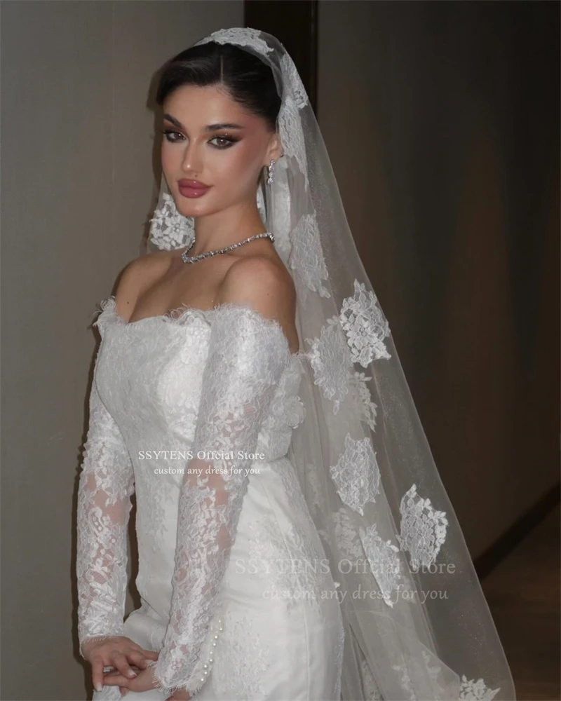 SSYTENS Saudi Wedding Dresses Customized Arabia Mermaid Bridal Gowns Full Lace Off the Shoulder Civil Bride Dresses Robe Mariage