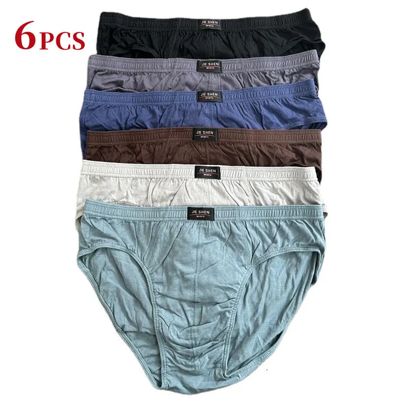 

6pcs/Lot Men's Underwear Men's Briefs 100% Cotton Breathable Underwear Soft Comfortable Solid Color Sexy Briefs Large Size M-5XL