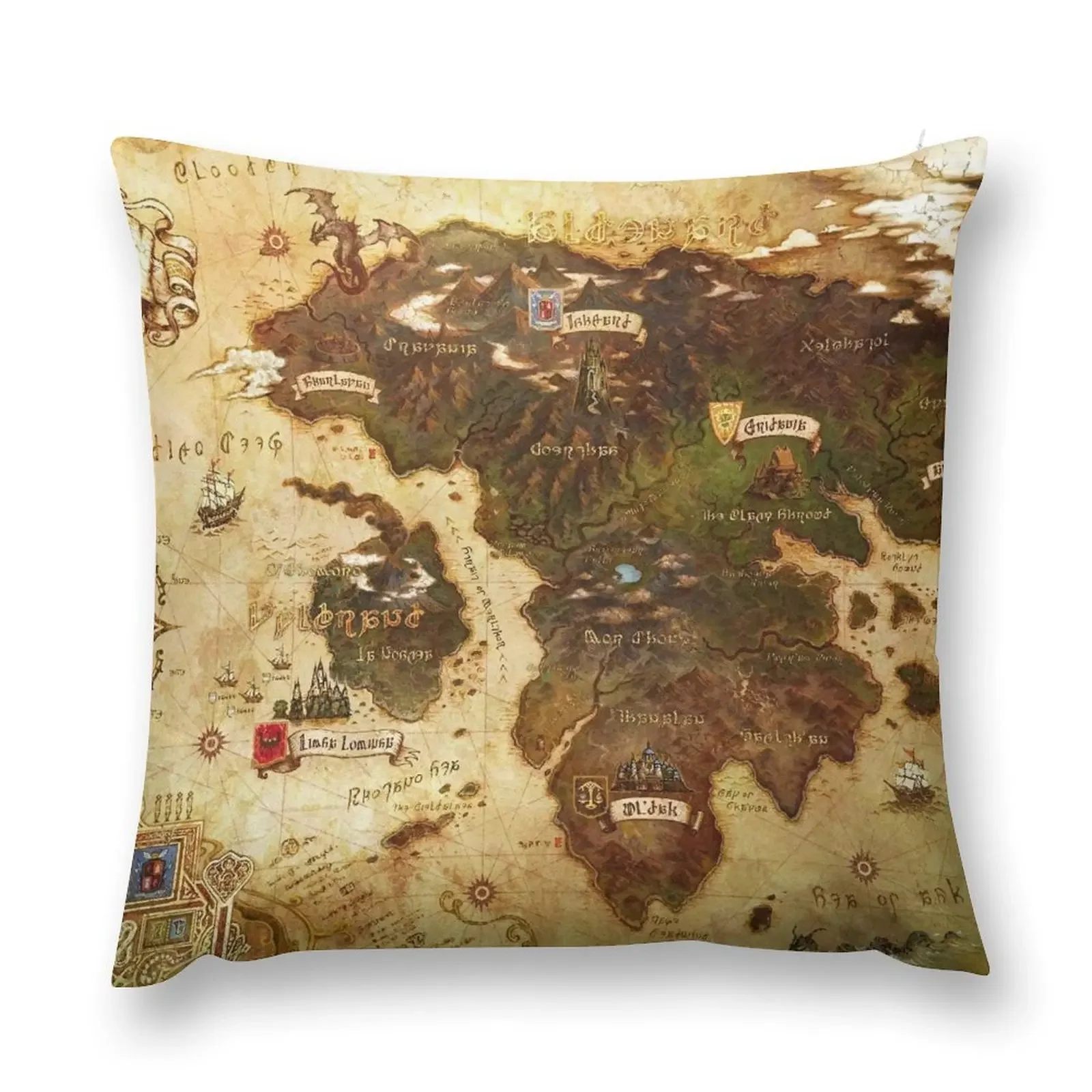 Eorzea FFXIV Map Throw Pillow pillow cover christmas christmas supplies Christmas Throw Pillows Covers anime girl pillow