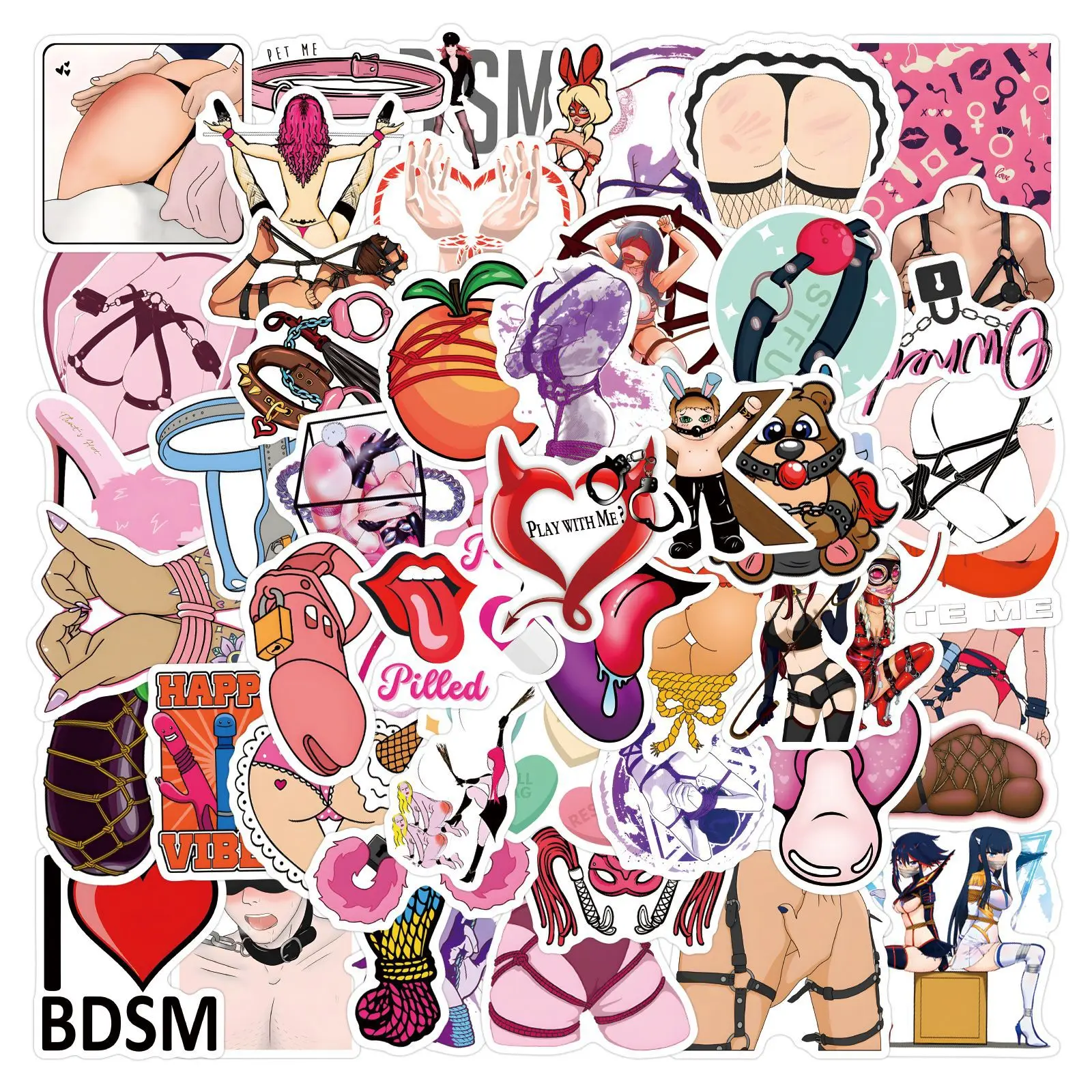 60PCS Hentai Cartoon Stickers Funny BDSM Graffiti Waterproof Decoration Laptop Phone Guitar Bike Skateboard Decals