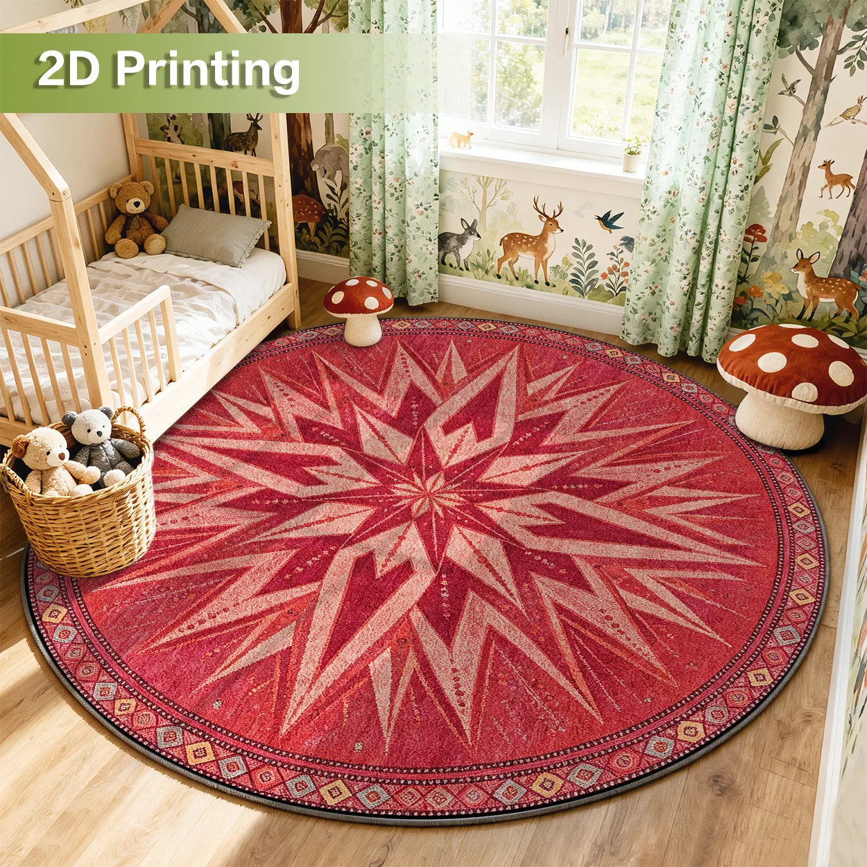 Festive Sea World Motif Round Rug Decorative Non Slip Door Mat Versatile Accent For Gym Dance Studio Lounge Area