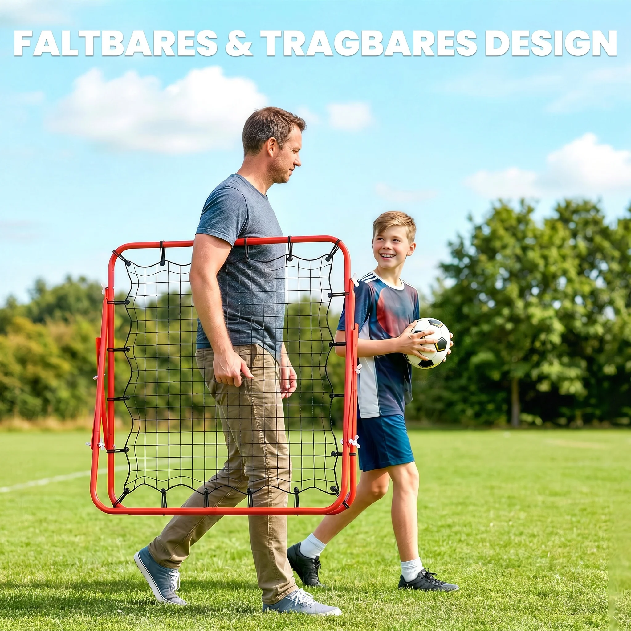 HOMCOM Red de Rebote para Fútbol, Muro de Rebote, Red de Metal, Tubo Metálico, Rojo+Negro