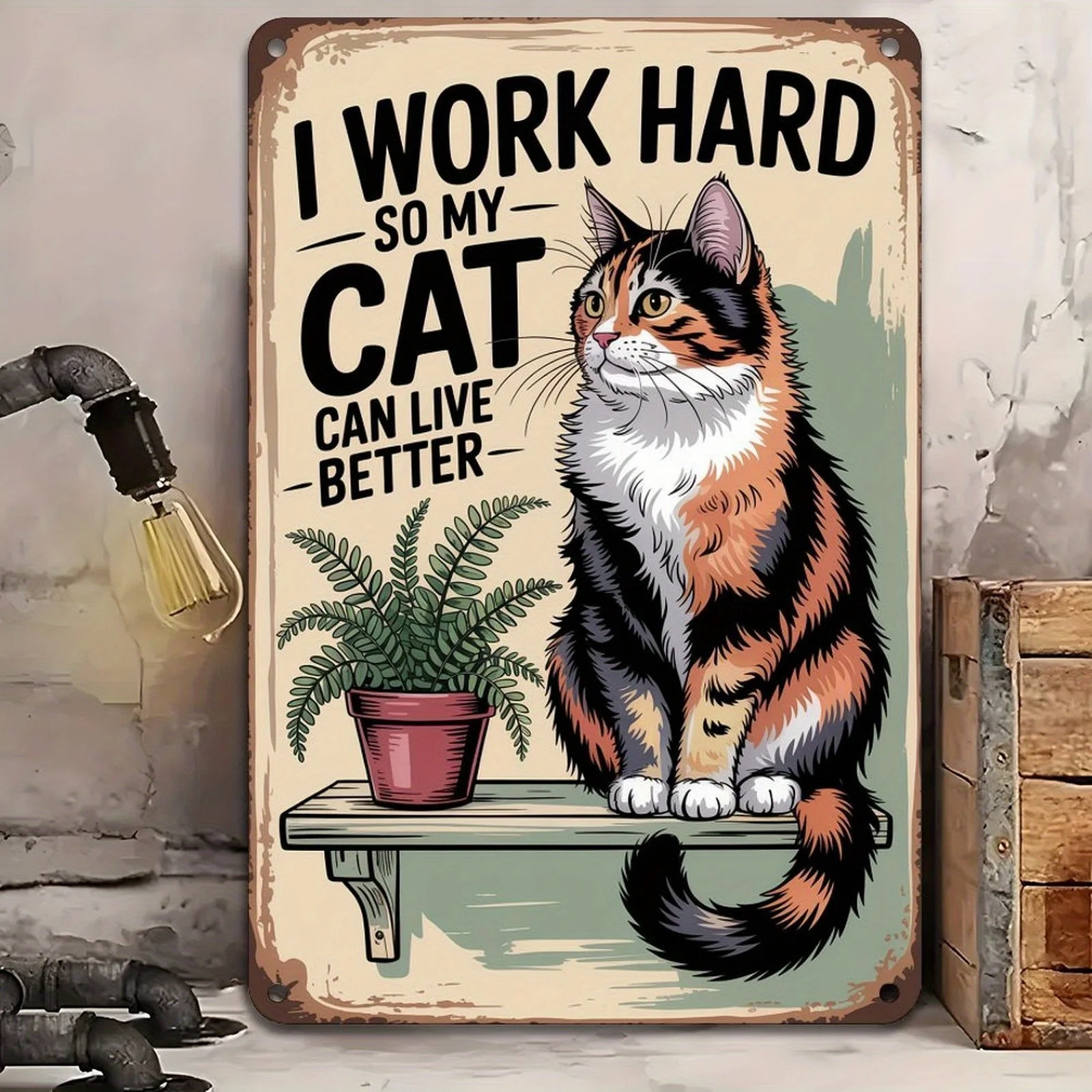 2D Flat Fun Cat Lover Metal Iron Sign 