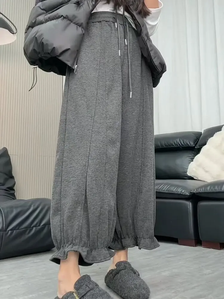 Pantaloni a gamba larga in pizzo dolce profondo occhi Pantaloni a nove punte dimagranti a vita alta autunno inverno da donna Coreano Sle Pendolarismo Vento