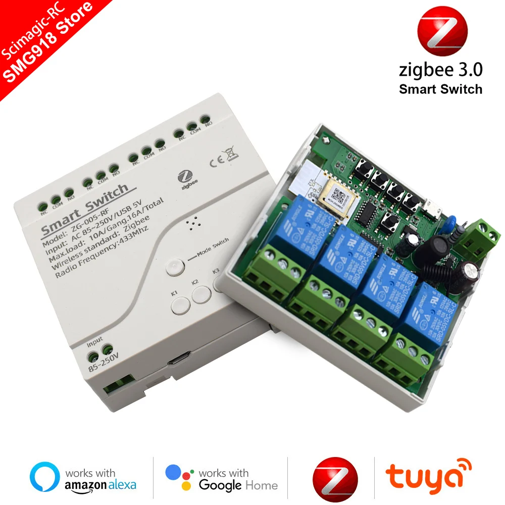 Zigbee Tuya Smart Relay Board Module 12v 24v 2ch 1ch 4ch Dry Contact 1 2 4 Channel RF433 Receiver Work with Alexa Google Home