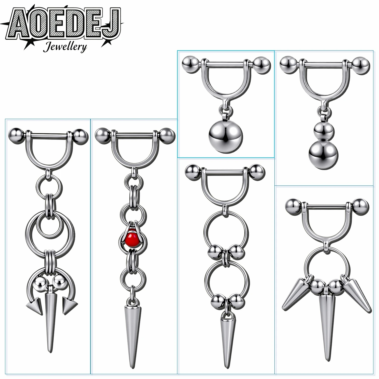 AOEDEJ 1 Stück/1 Paar 14/16G Edelstahl Brustwarzenpiercings Unisex Anhänger Brustwarzenpiercings Gerade Stabpiercings Hängende Körperschmuckstücke