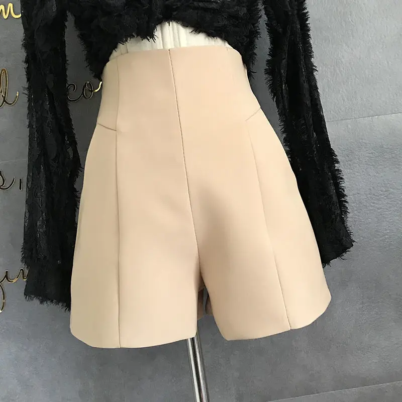 New Women 2025 Spring Summer Casual High Waist A-line Shorts Loose Wide Leg Shorts Chic Lady Versatile Solid Color Suit C55