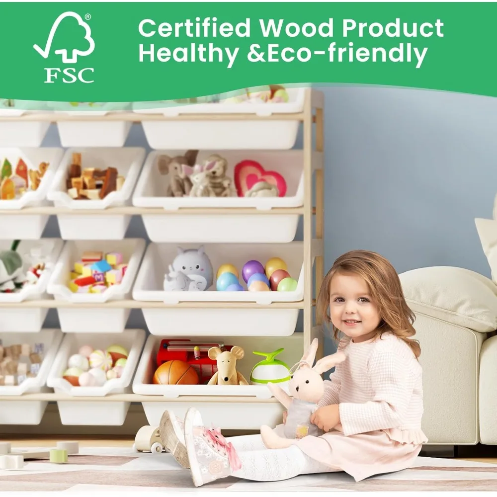 ที่เก็บของเล่นเด็กพร้อมชั้นวางหนังสือและกล่องเก็บของ