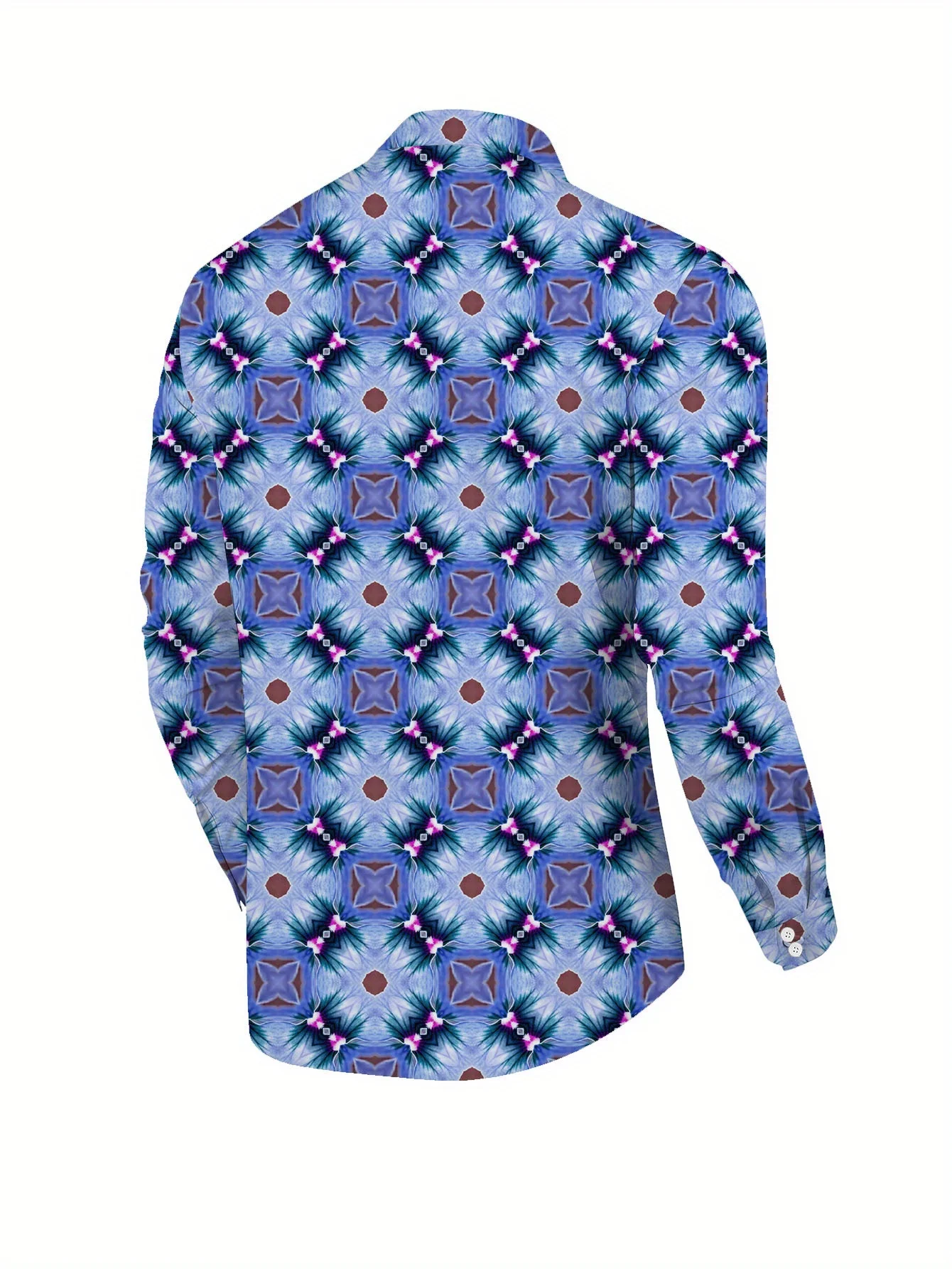 Men'S Stylish Dopamine Splicing Patterned Shirt - Long Sleeve, Button-Up, Lapel Collar, Regular Fit, All-Season Wear,