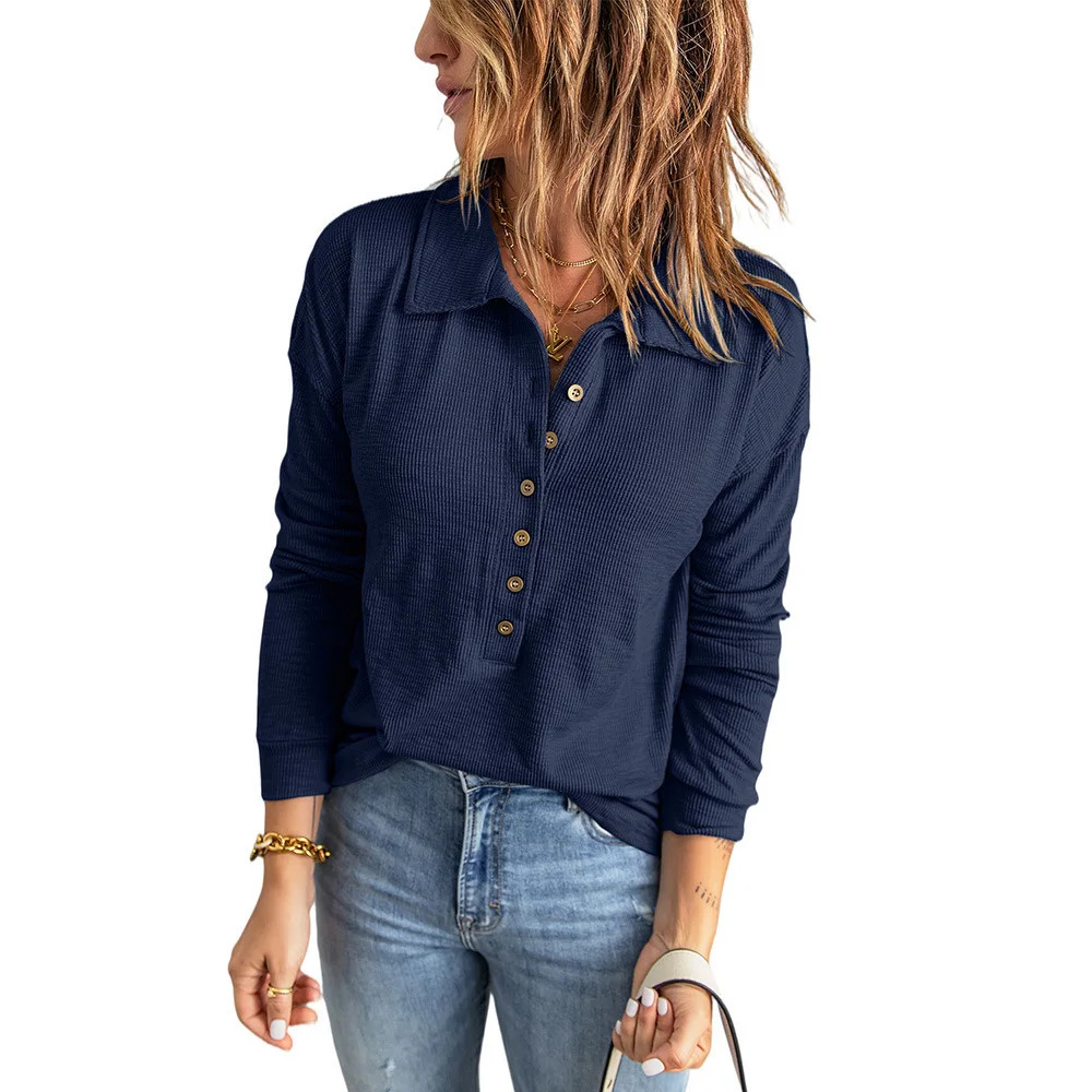 Solid Color Knitted Sweater Women's Single-breasted Lapel Collar Long-sleeved Loose Casual Bottoming Top New in Autumn Winter