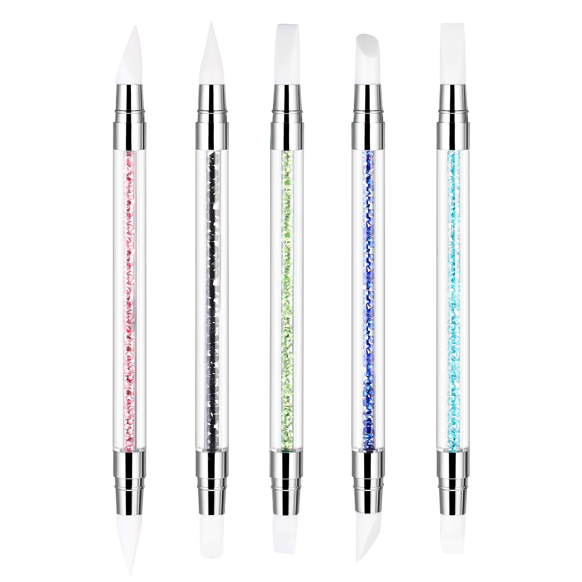 Frcolor 5PCS Silicone Nail Gel Carving Pen Pencil Tool Set With Acrylic Rhinestone Handle