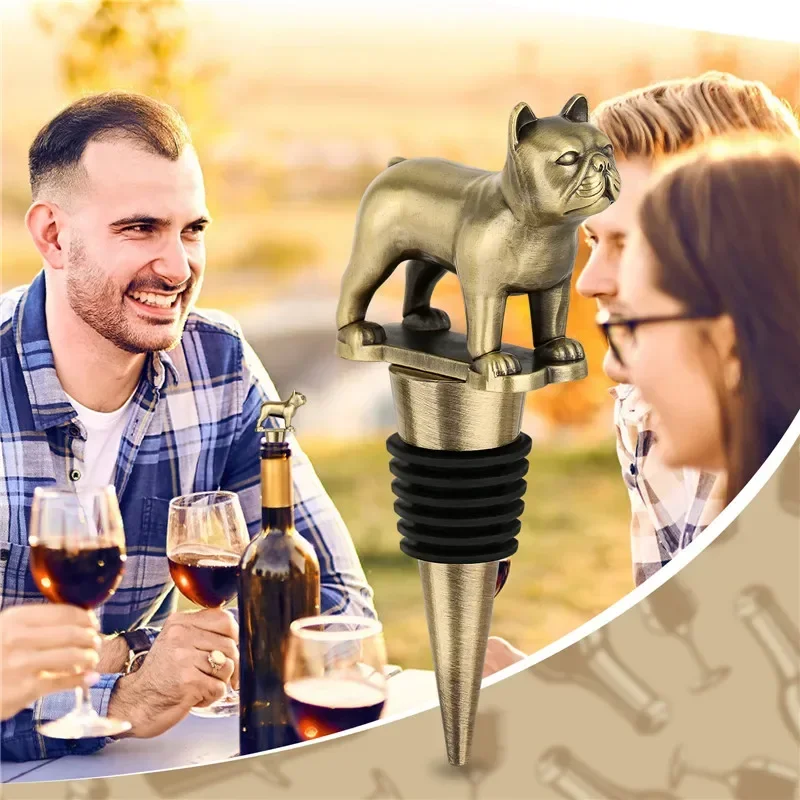 ユニークなフレンチブルドッグ型メタルワインストッパー、動物ボトルストッパー、シャンパンバーウェア、結婚式、パーティー、クラブ、レストラン用