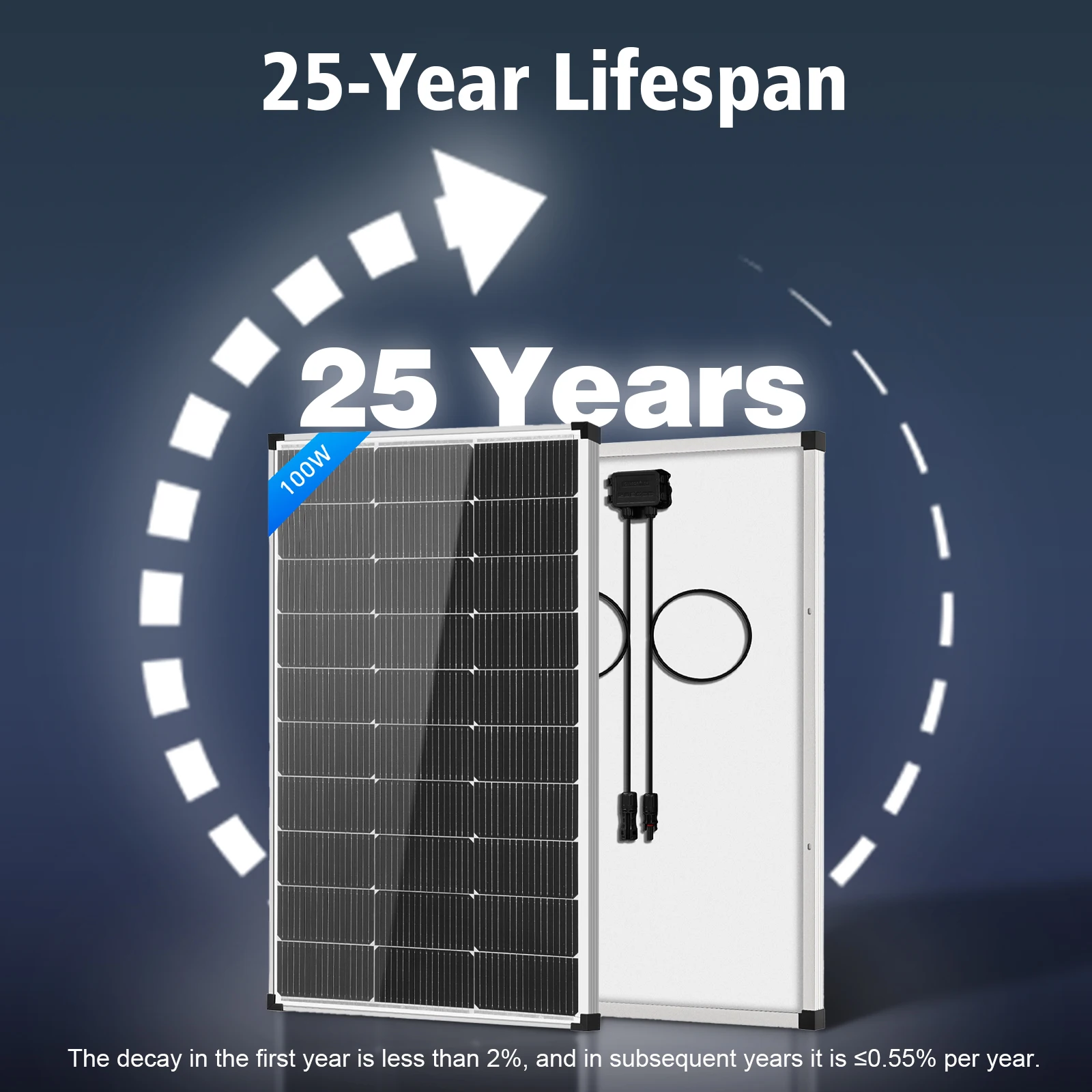 100W Monocrystalline Rigid Solar Panel, N-Type 18BB 25% High Efficiency, IP68 Waterproof Silver for RV, Home, Off-Grid