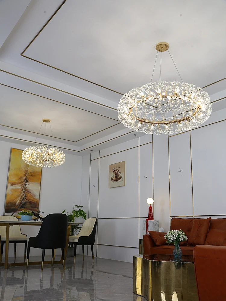 Cream Style Modern Light Luxury Dandelion Egyptian New Crystal Spherical Chandelier Master Bedroom Lamp Girl Room Lamp