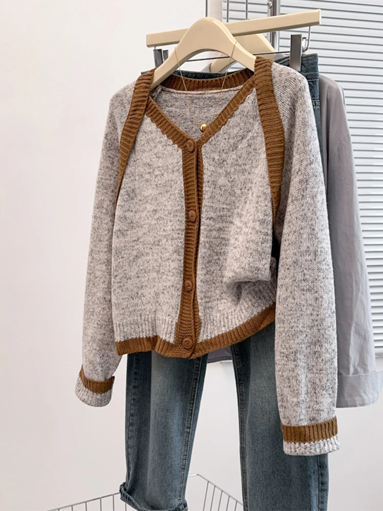

Women's Grey Cardigan Cashmere Sweater Harajuku Korean Y2k Long Sleeves Luxury Sweaters Jumper Vintage 2000s Clothes Autumn 2024