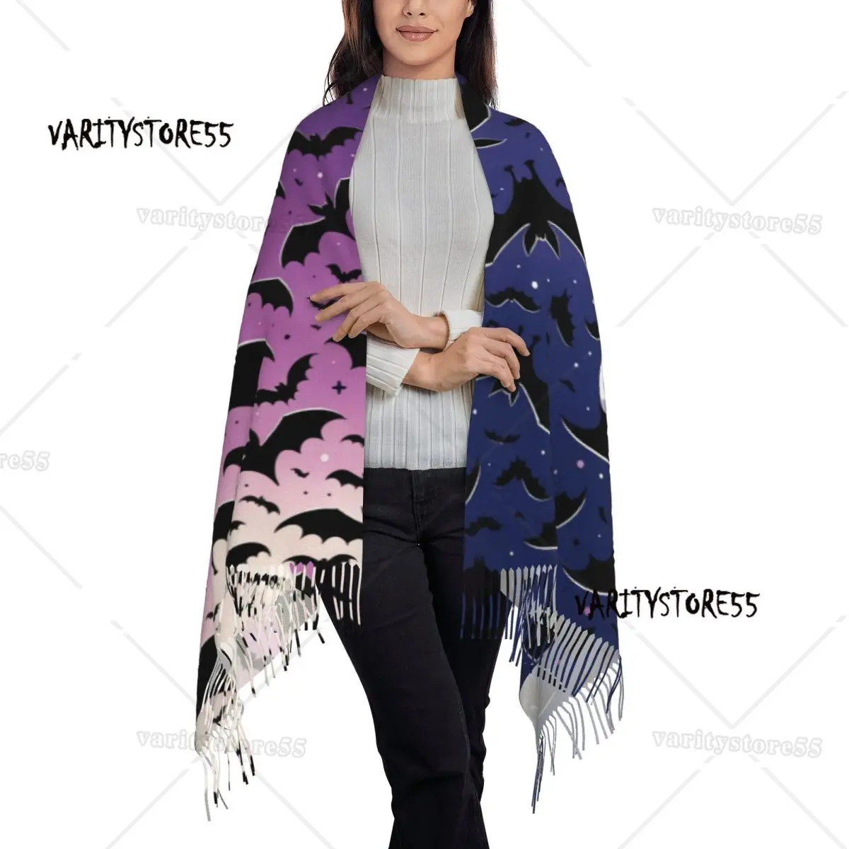 Bufanda con estampado personalizado para hombre y mujer, chales cálidos de bruja gótica, vampiro y murciélago, para invierno y otoño