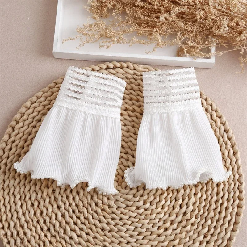 Handmade Beads Shirt Detachable Cuffs Extension for Womens Dress Fake Cuff Sleeves Elastic Wild Wrist Pleated Fake Sleeves