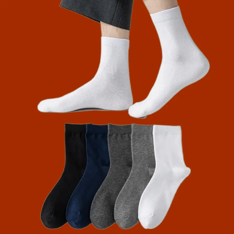 Calcetines deportivos absorbentes de sudor para hombre, medias de tubo medio, versátiles, informales, tendencia, alta calidad, Color sólido, 5/10 pares