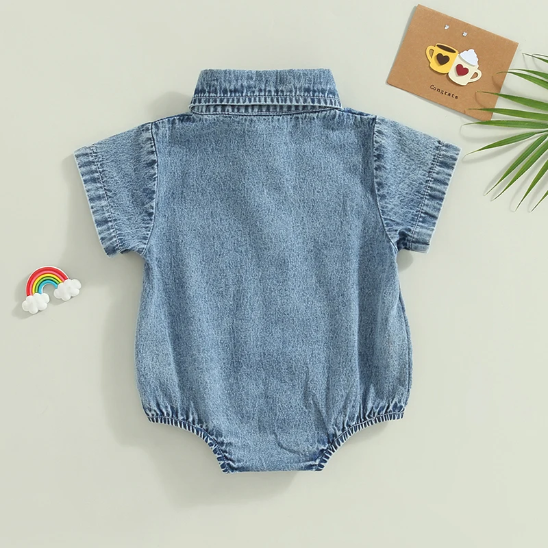 Baby Boys Girls Western Denim Bodysuit Sleeveless Button Front Bodysuit Top With Pocket Summer Jeans Romper Clothes