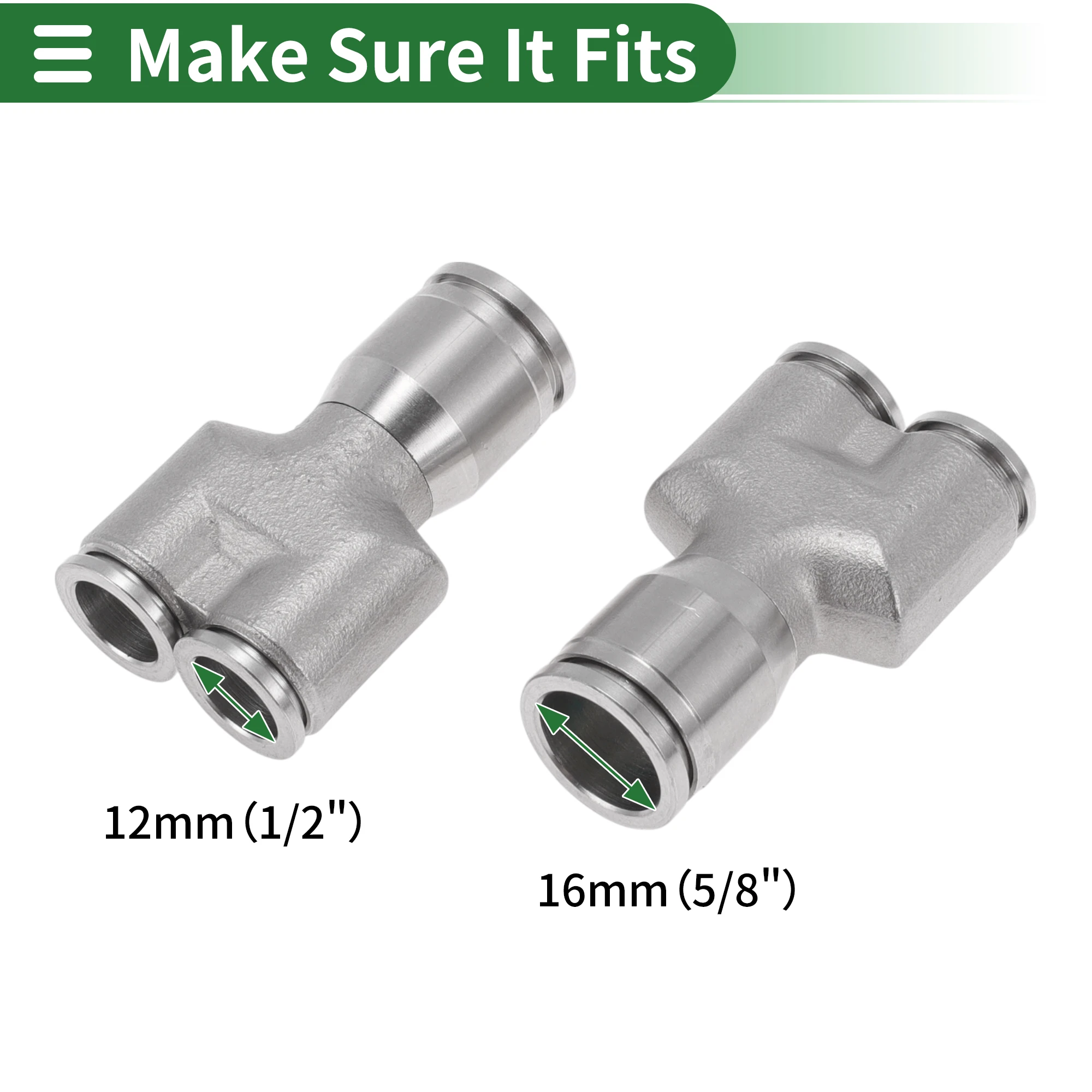 

UXCELL Push to Connect Воздушные фитинги 5/8 "x 1/2" x 5/8 "Y Тип Reduking Air Line Быстрый соединитель Нержавеющая сталь 304 2 шт.