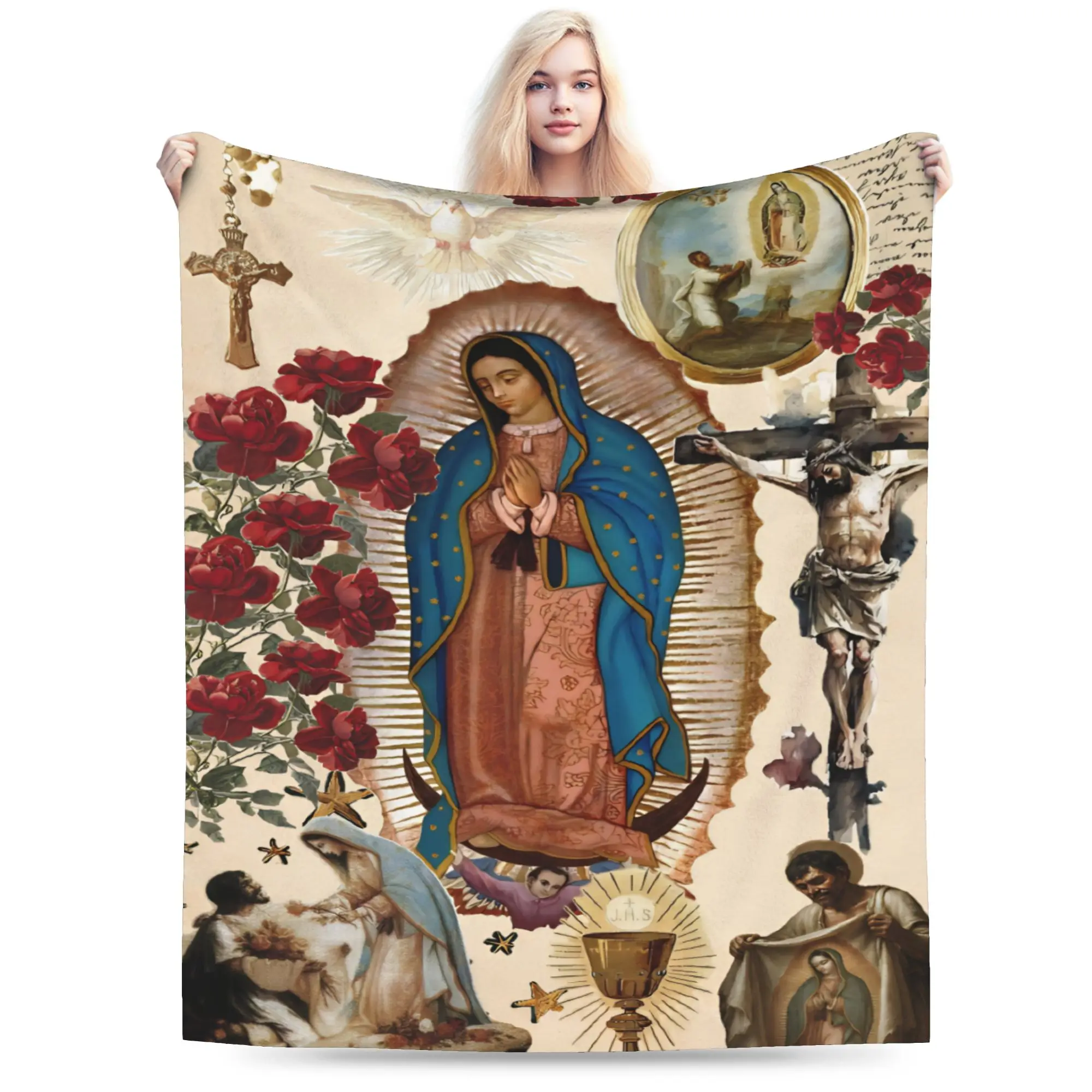 Super Soft Virgin Our Lady of Guadalupe Mexican Throw Blanket Premium Flannel Fleece Bed Blanket Cozy Warm Bedspread