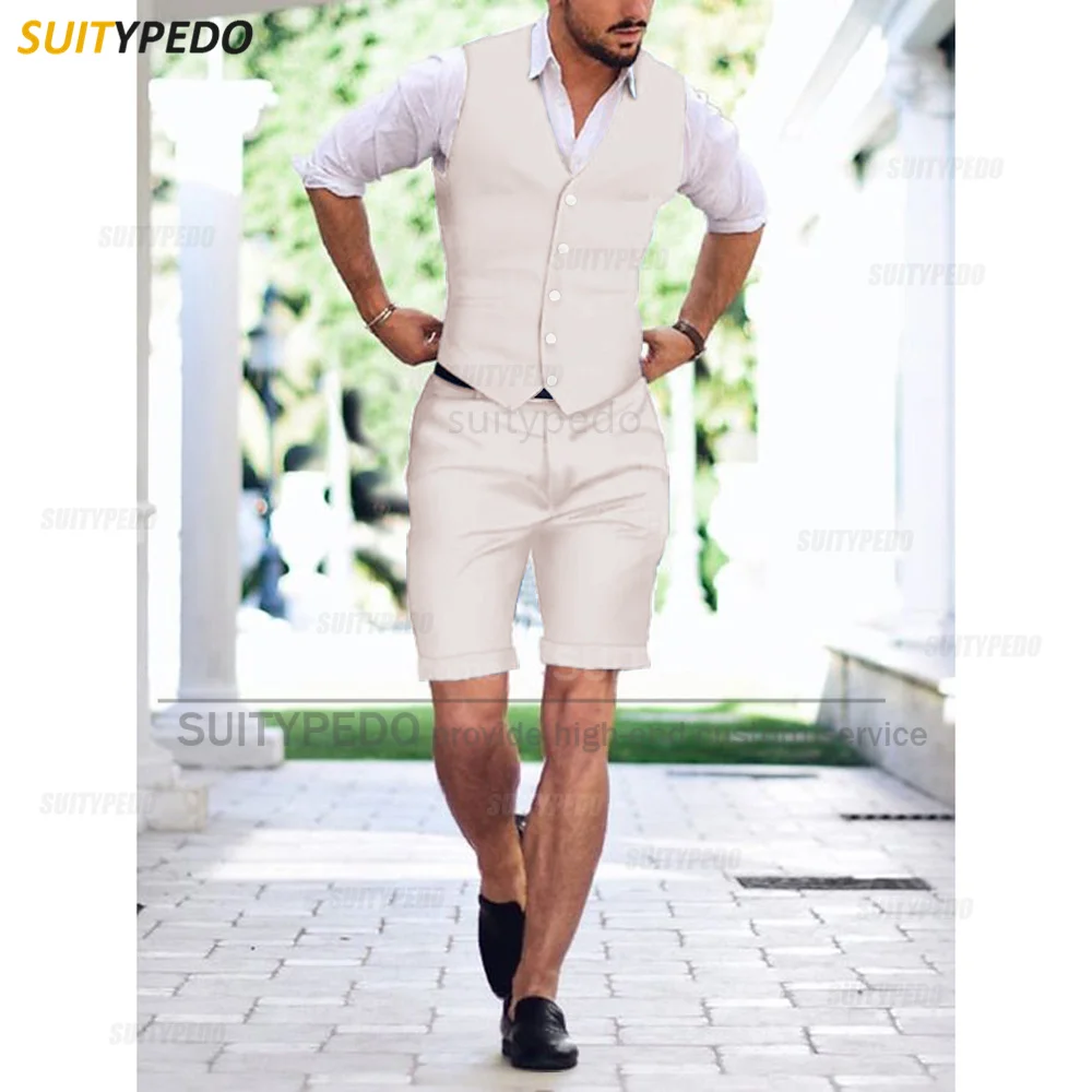 

Elegant Men Slim Fit Vest Short Pants Sets Birthday Banquet Fashion Solid Outfits Daily Party Male Casual Costumes 2 Pieces