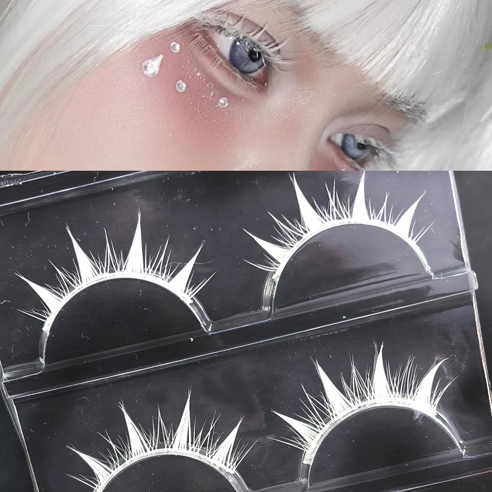 3 Pairs Makeup COSPLAY White Eyelashes Natural Cluster Wet Eye Effect COS False Eyelashes White Band Manga Lashes Party Salon